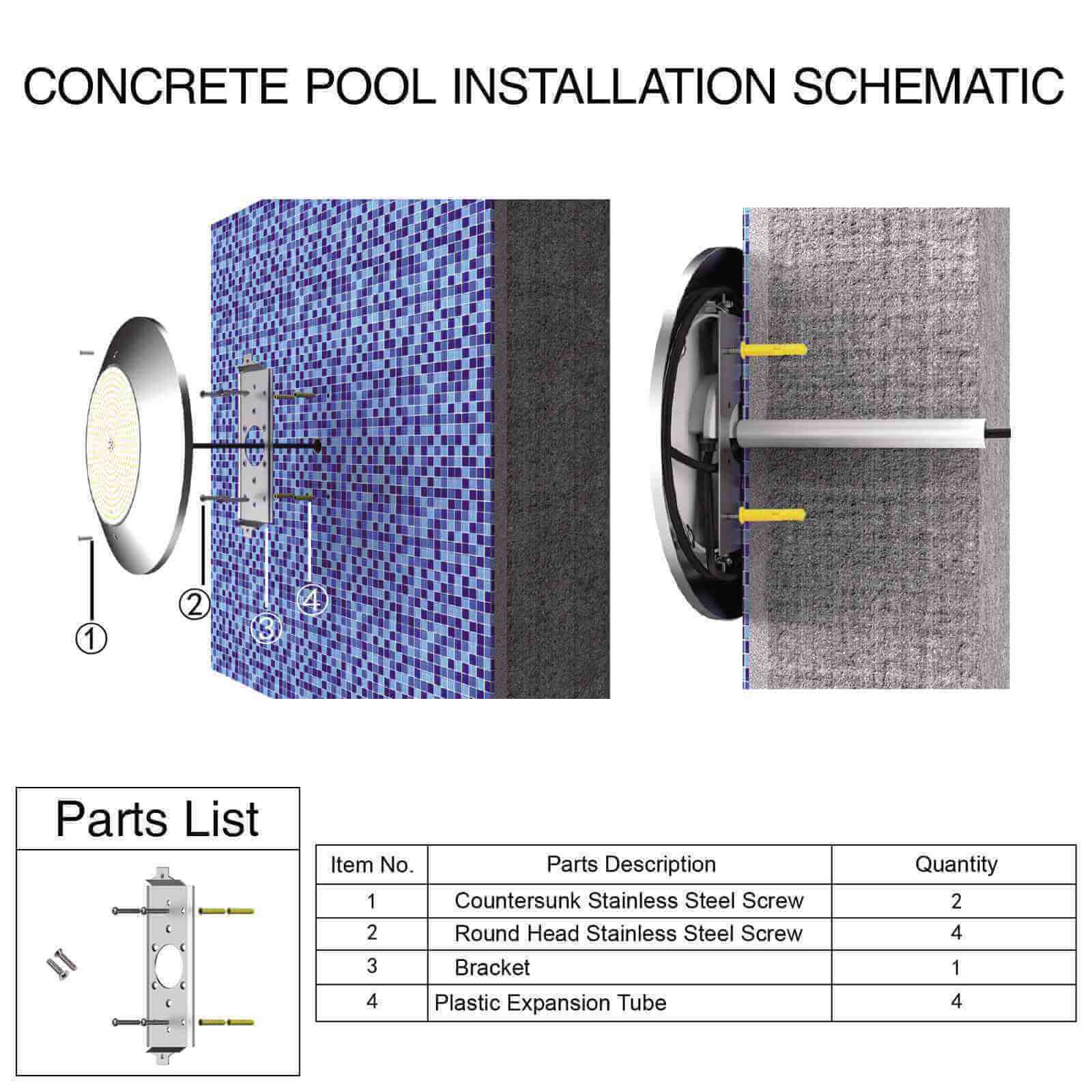 Concrete Pool Installation Schematic of Underwater Light